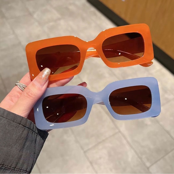 Trendy Vintage Style Blue-Tea Rectangle Sunglasses UV400 - Picture 5 of 5